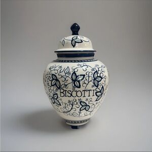 Charming Floral Biscotti Jar in Blue and White